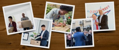 polaroids of pivotal career changes on a table