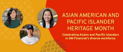 Banner amarillo y naranja que destaca el mes de la herencia cultural asiática americana y de las islas del Pacífico